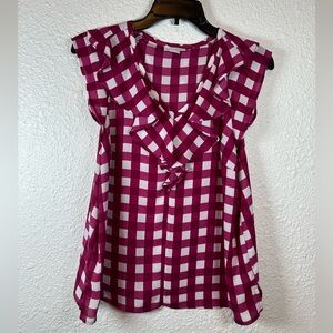 Liz Claiborne Pink Gingham Sleeveless Ruffle Blouse – Size PS